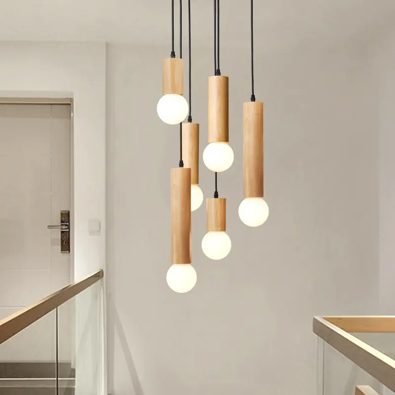Wood Chandelier Restaurant Bar Stairs Simple Modern