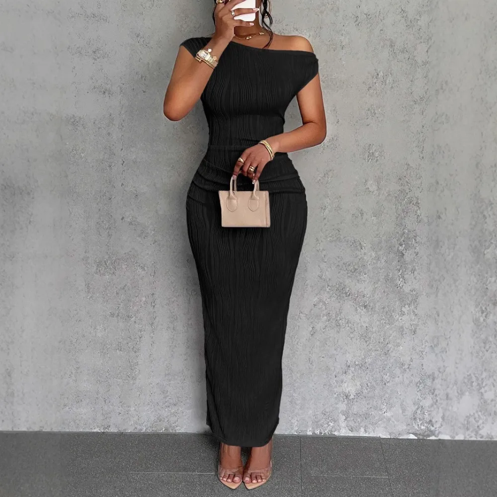 Cute Fashion Water Ripple Sloping Shoulder Dress