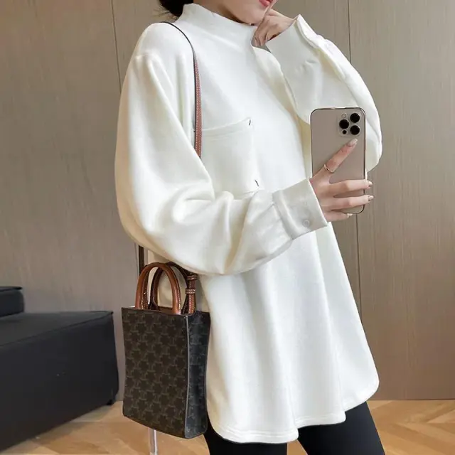 Thread Dralon Thickened Thermal Bottoming Shirt Loose Slimming T shirt White - Shop at LoveMi