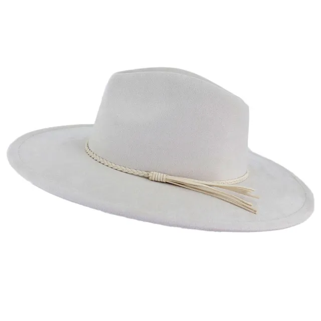Jazz Women's 10cm Brim Suede Peach Top Tassel Hat Beige - Shop at LoveMi