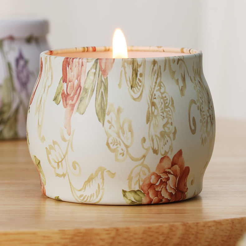 6 Pcs Bohemian Floral Tin Candle Set