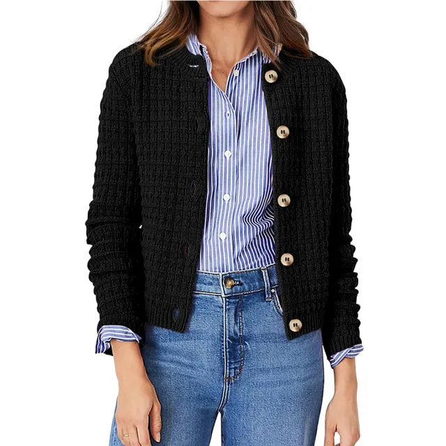 Women's Solid Color Commute Knitted Cardigan Casual Sweater Coat Black - Shop at LoveMi