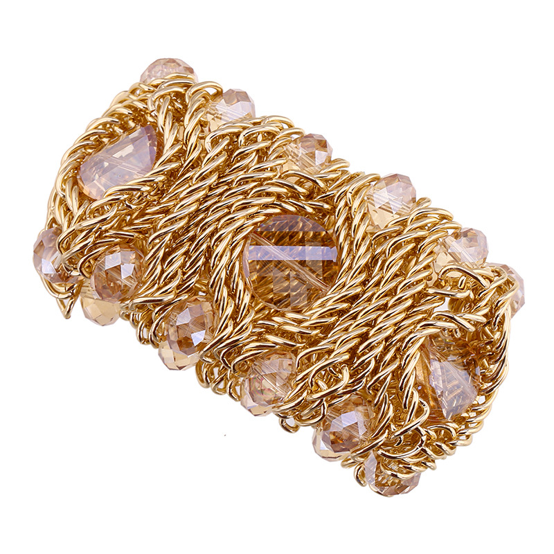 Handmade Aluminum Zipper Woven Gemstone Crystal Glass Bracelet
