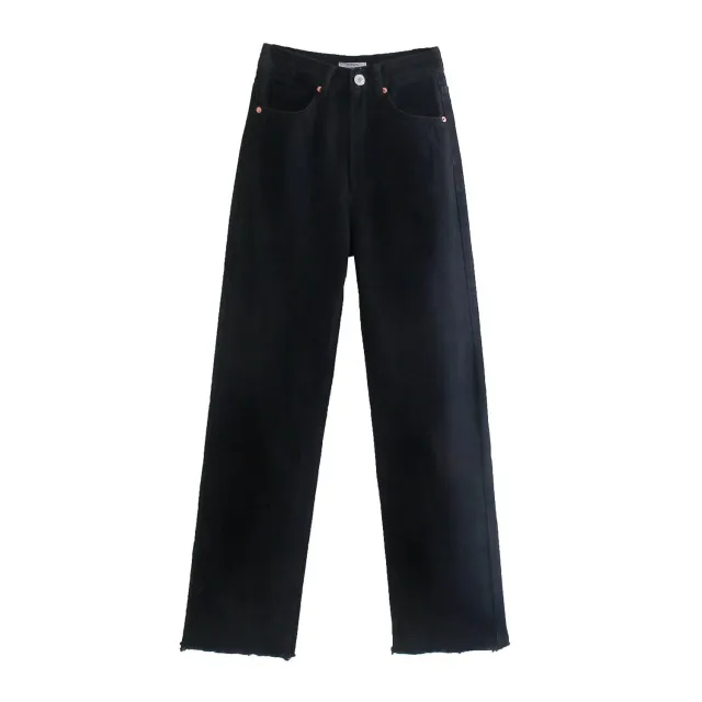Women's High Waist Colorful Jeans Loose Slimming Wide Leg Pants Black - Shop at LoveMi