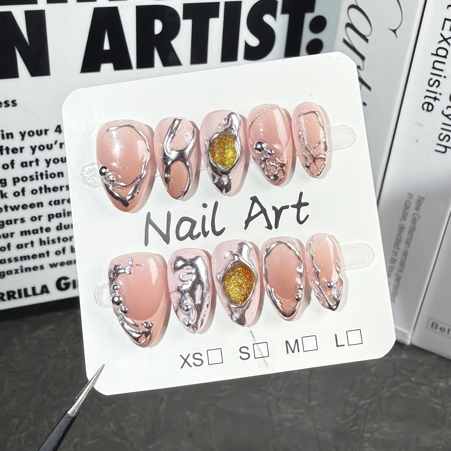 Ins-style Metallic Irregular Embossed Wearable Nails