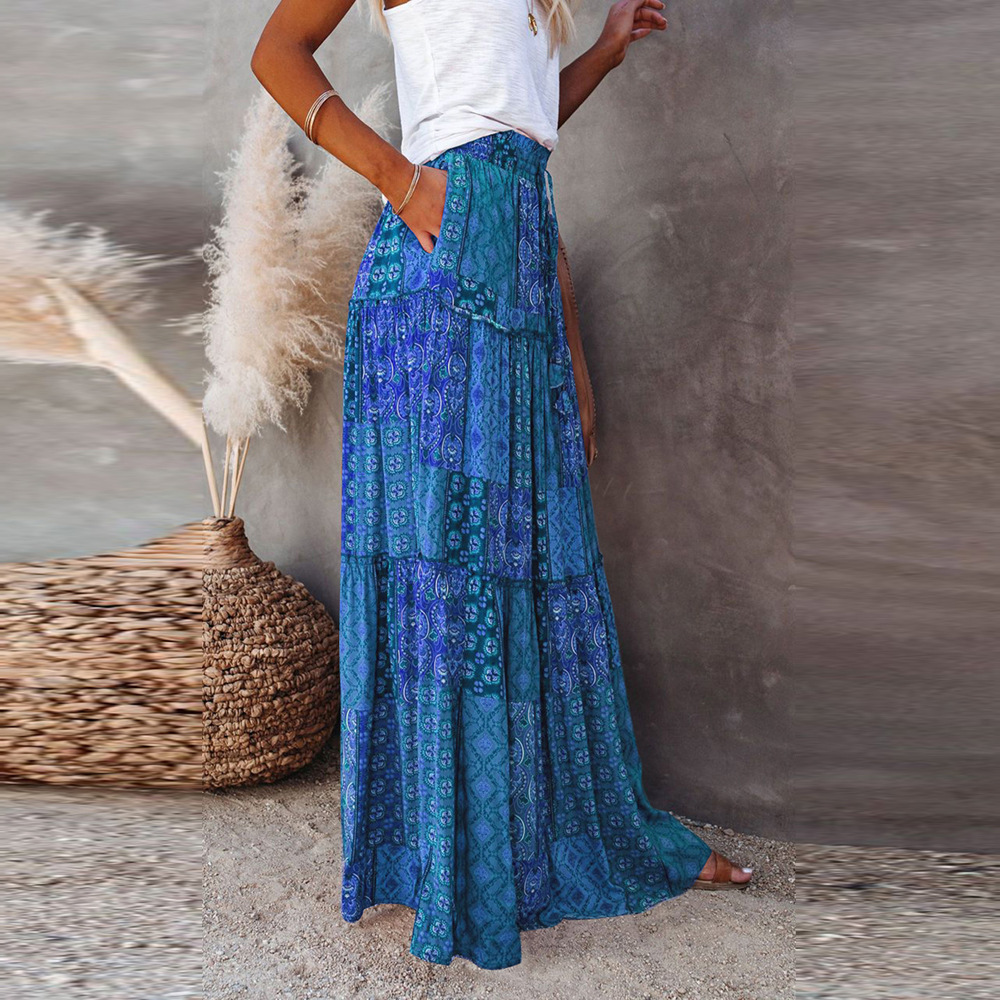 Bohemian-style Loose Casual Printed High-waisted Skirt