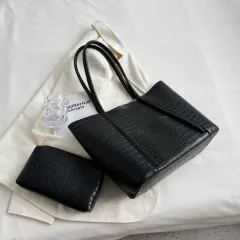 Advanced Texture Shoulder Soft Leather Western Style Commuter Tote Large Capacity Combination Bags - Black - View 1