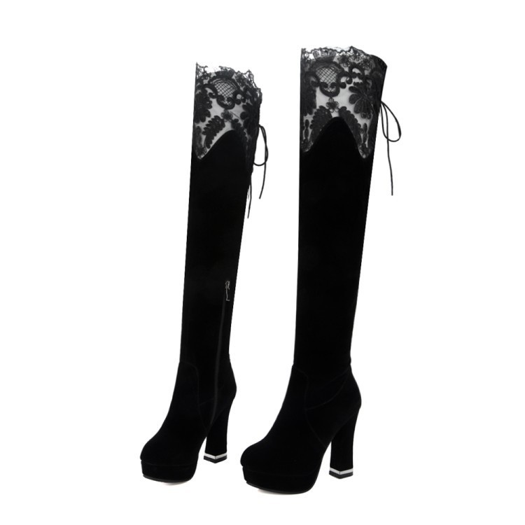 Womens Fashionable Over The Knee Thigh High Boots With Chunky Heels