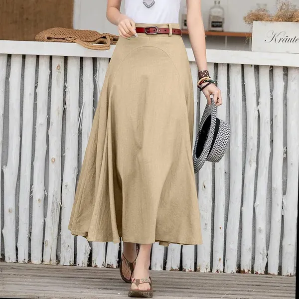 Fashion Ladies All match Tutu A Line Skirt High Waist Slimming Plus Size Long Dress Khaki - Shop at LoveMi