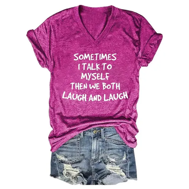 English TIMES Printed T shirt Women's V neck Top 1722 Rose Red - Shop at LoveMi