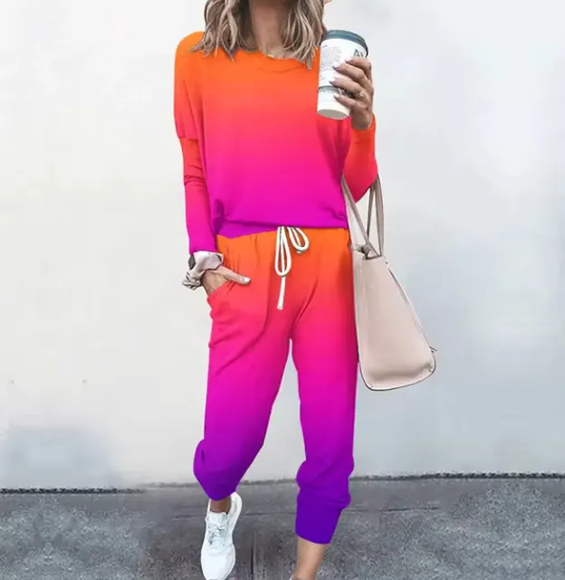 Women's Gradient Color Long Sleeve Casual Suit Style 7 Xl - Shop at LoveMi