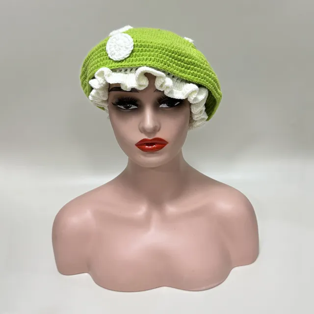 Sweet Cute Mushroom Beret Children Hand Crocheted Polka Dot Green - Shop at LoveMi