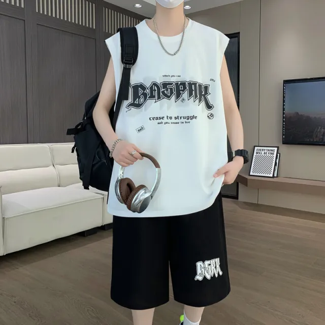 Style Youth Casual Suit Men's Summer Thin Sleeveless Vest Cropped Pants White - Shop at LoveMi