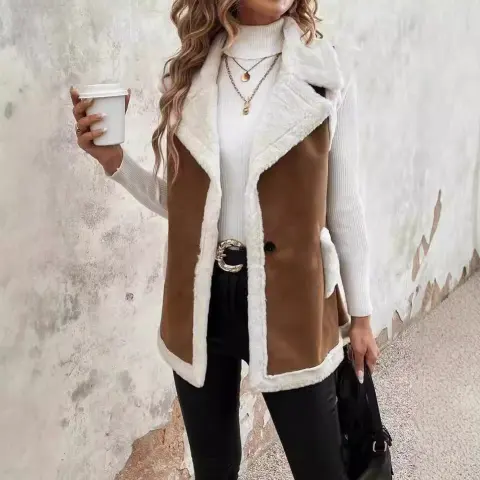 Fashionable Lamb Wool Stitching Women's Vest