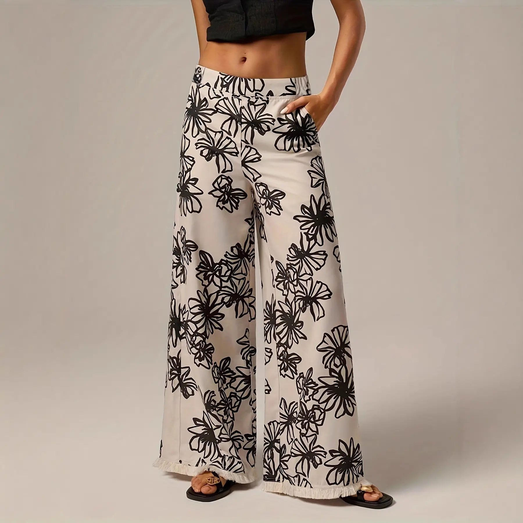 New Soft-style Elegant Wide-leg Pants With A Delicate Print