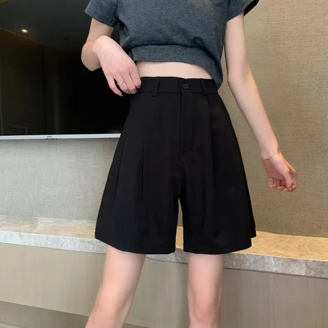Casual Straight leg Fifth Wide leg Pants Black - Shop at LoveMi