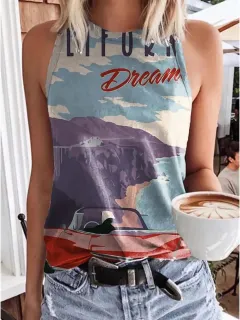 Fashion Round Neck Slim Fit Vest - Landscape Painting-Xl - View 1