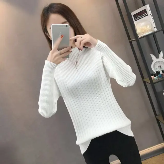 Slim Fit Slimming Inner Knitted Bottoming Shirt Women's Long Sleeve White - Shop at LoveMi
