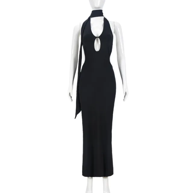 Wrapped Chest Hollow Out Neck Sexy Hollow out Backless Slimming Length Dress Black - Shop at LoveMi