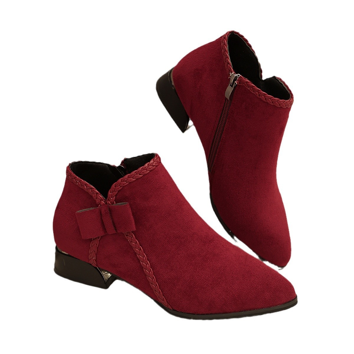 Bow-tie Pointed-toe Side-zip Womens Boots