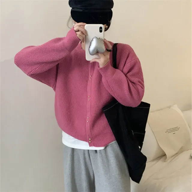 Korean Style Women's Long Sleeve Sweater Coat Rose Red - Shop at LoveMi