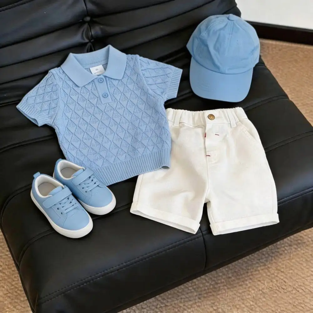 Hollow-out Knitted Short-sleeve Top And Casual Pants