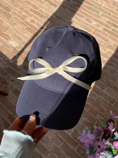 Bowknot Peaked Cap Female Sun Protection - Ribbon Bow Big Head Navy Blue - View 1