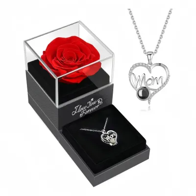 Projection Titanium Steel Necklace Female Love Heart-shaped Zircon Letter Peach Heart Pendant