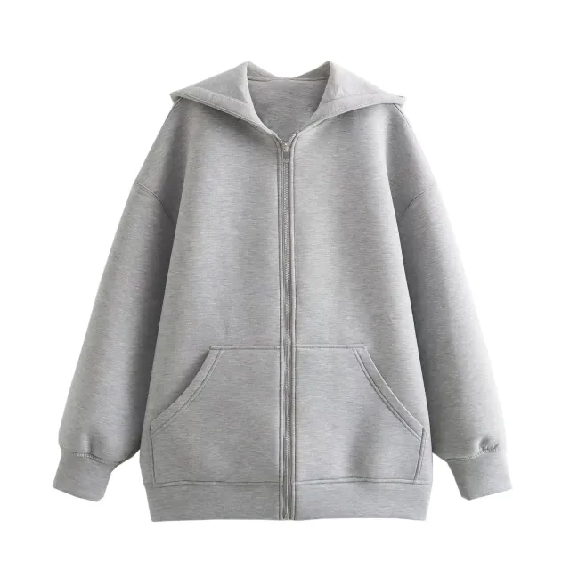 Idle Style Casual Zipper Gray Air Cotton Sweater For Women Grey - Shop at LoveMi