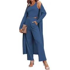 Women's 3-piece Casual Cardigan Vest Long-sleeve Suit - Navy Blue - View 1