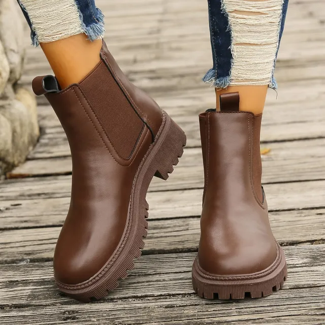 Womens Chunky Heel Martin Bootsankle Boots Brown - Shop at LoveMi
