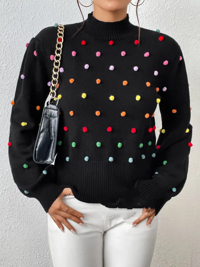 Women's Color Yarn Ball Women's Knitwear Hot Fashion Sweater Female Black - Shop at LoveMi
