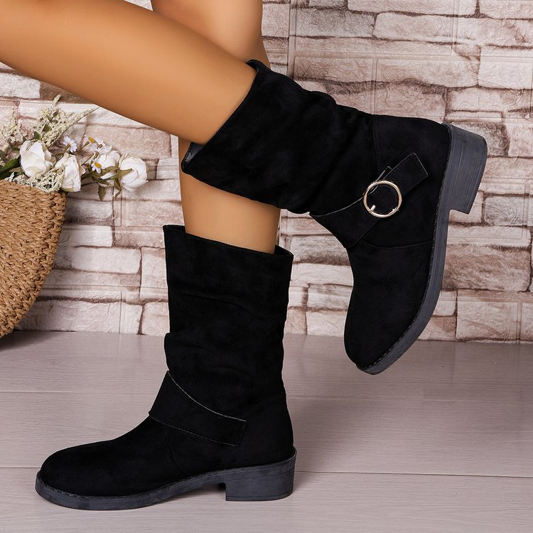 Women's Fashion Plus-Size Suede Chunky Heel Ankle Boots