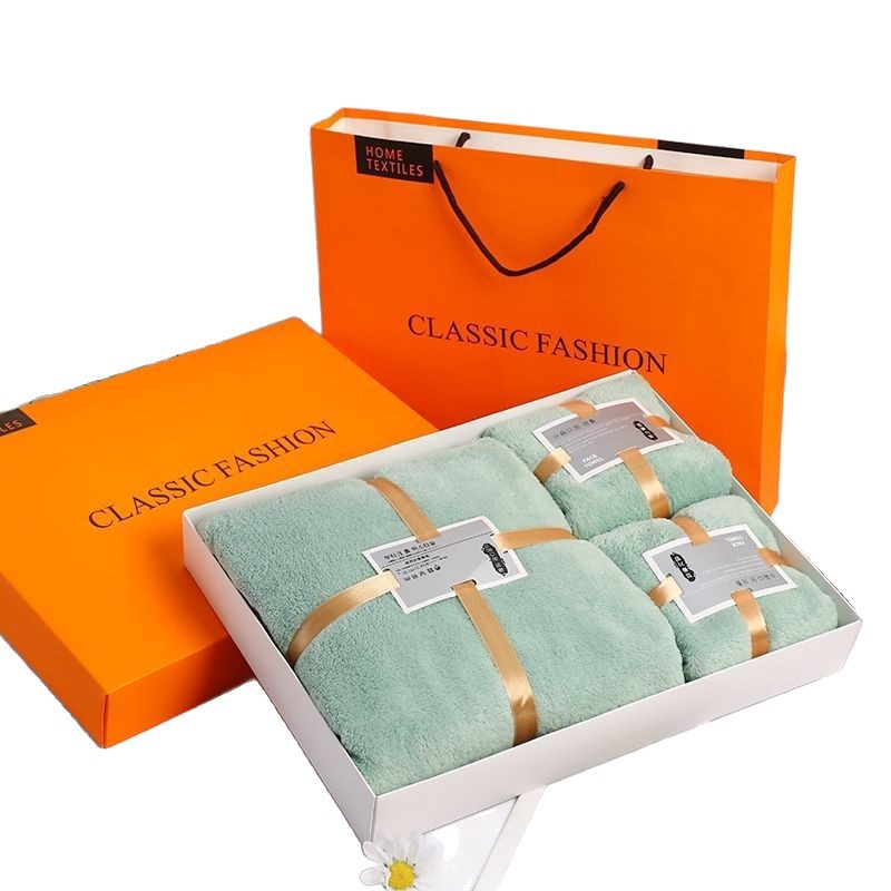 Coral Fleece Bath Towel 3-Piece Set Gift Box Set
