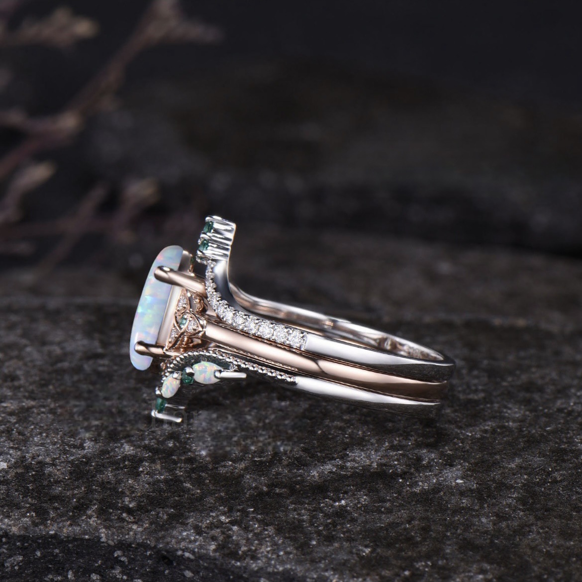 Alloy Inlaid Rose Gold Ring Suit Female