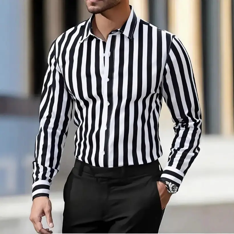 Amazon Mens New Trendy Long-sleeve Striped Shirt