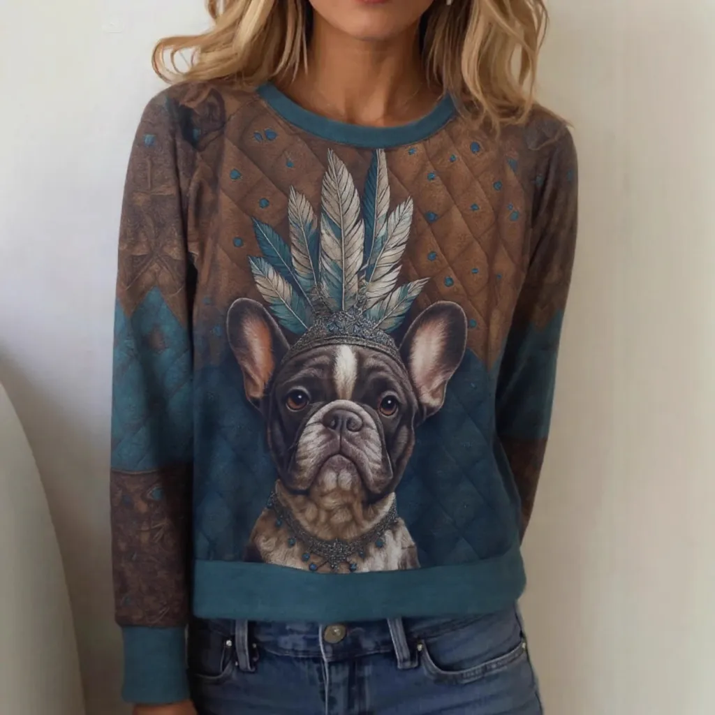 Christmas Digital Printing Sweater Casual Round Neck Long Sleeve - Color