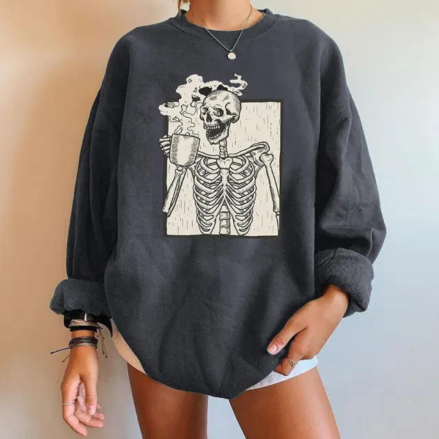 European And American Printed Long sleeved Round Neck Women's Sweater Autumn And Winter Plus Size Top Dark Gray - Shop at LoveMi