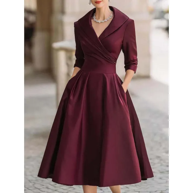 Elegant Formal Waist tight Dress Slimming Elegant Long Sleeve Wine - Shop at LoveMi
