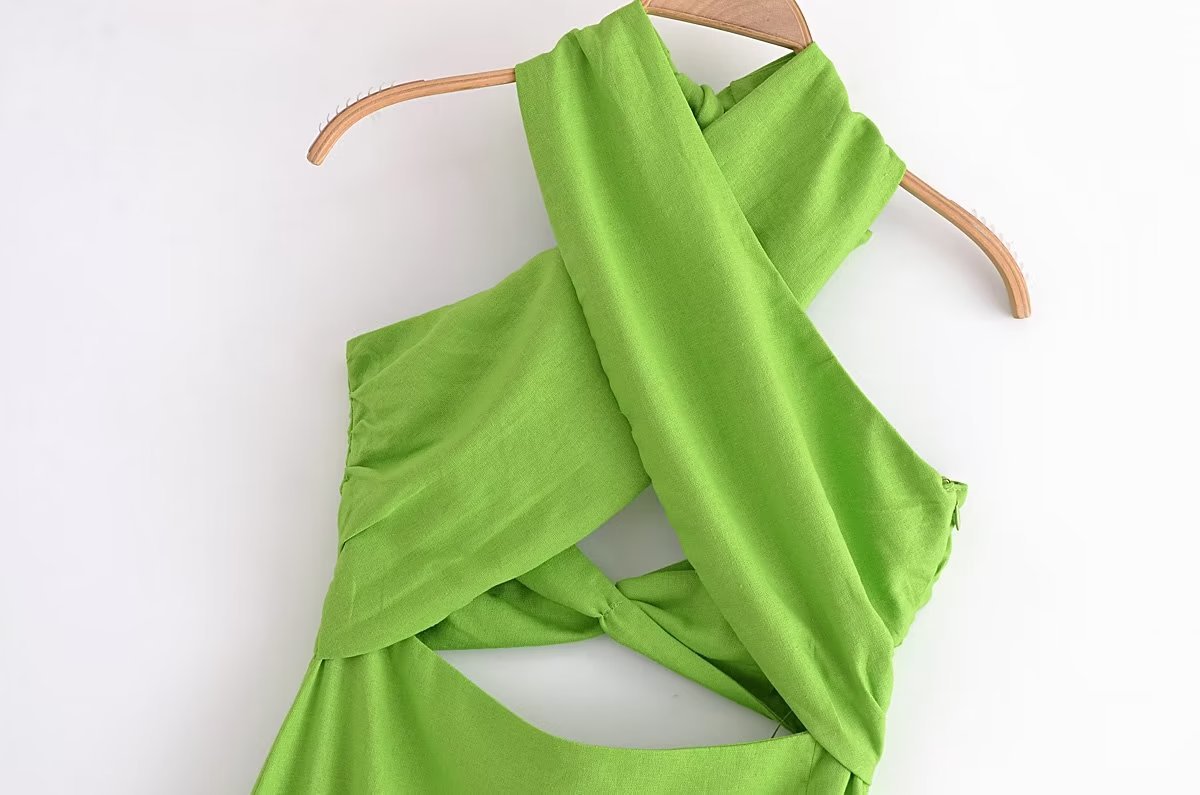 Women's Solid Color Linen Blend Hanging Collar Dress