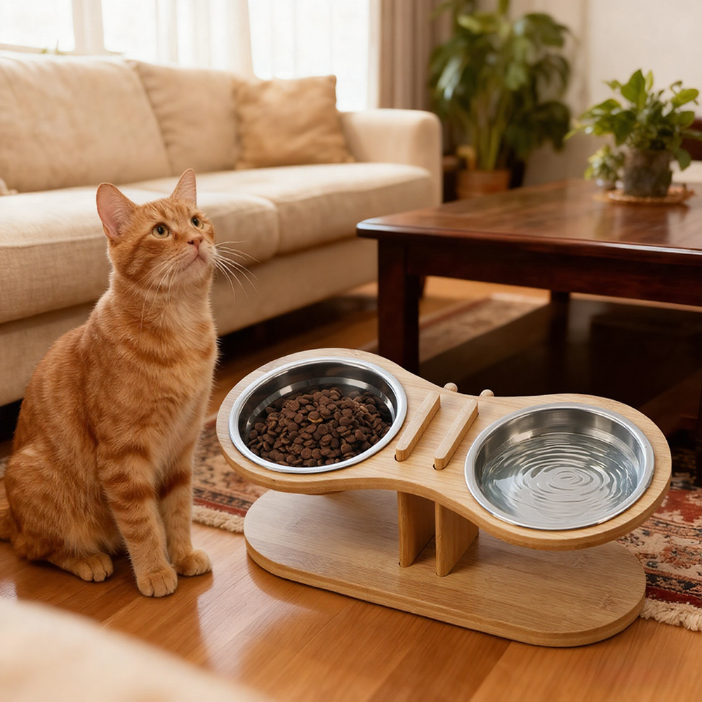 Adjustable Tilted Pet Stand With A Feeding Bowl