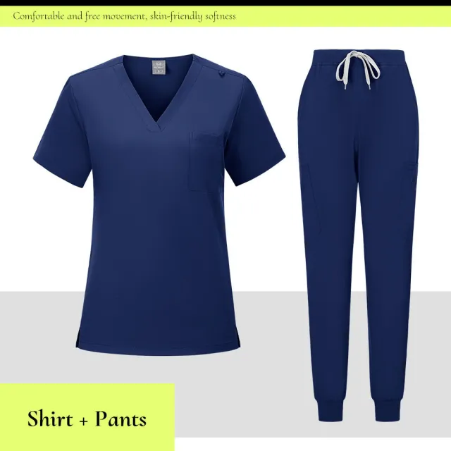 V neck Medical Scrub Top And Pant Set Navy - Shop at LoveMi