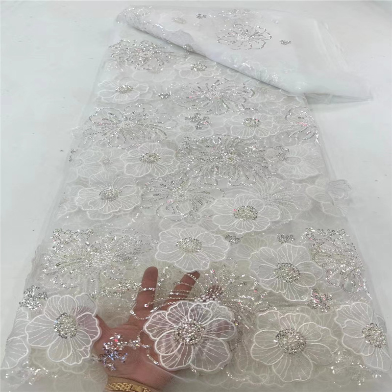 Three-dimensional Embroidered Mesh Fabric Sequin Bead Tube Embroidery - Image 3