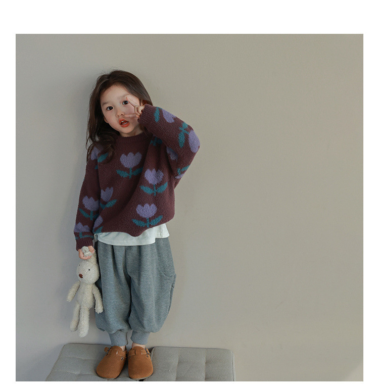 Girls' Fashion Tulip Flower Pullover Sweater