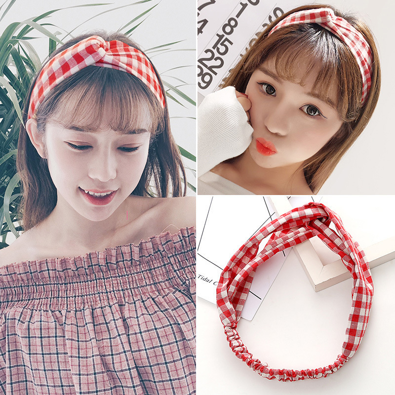 2 Red Plaid Hair Band