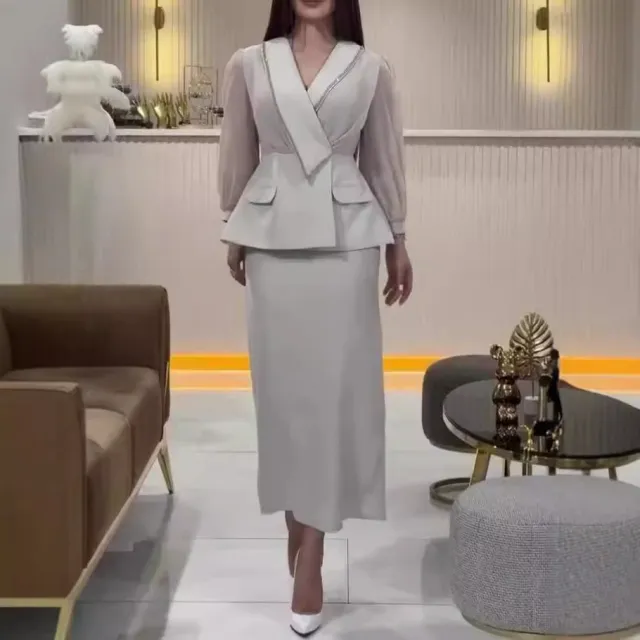 Fashion Waist controlled Small Business Suit Coat Package Hip Skirt Two piece Set Milky White - Shop at LoveMi