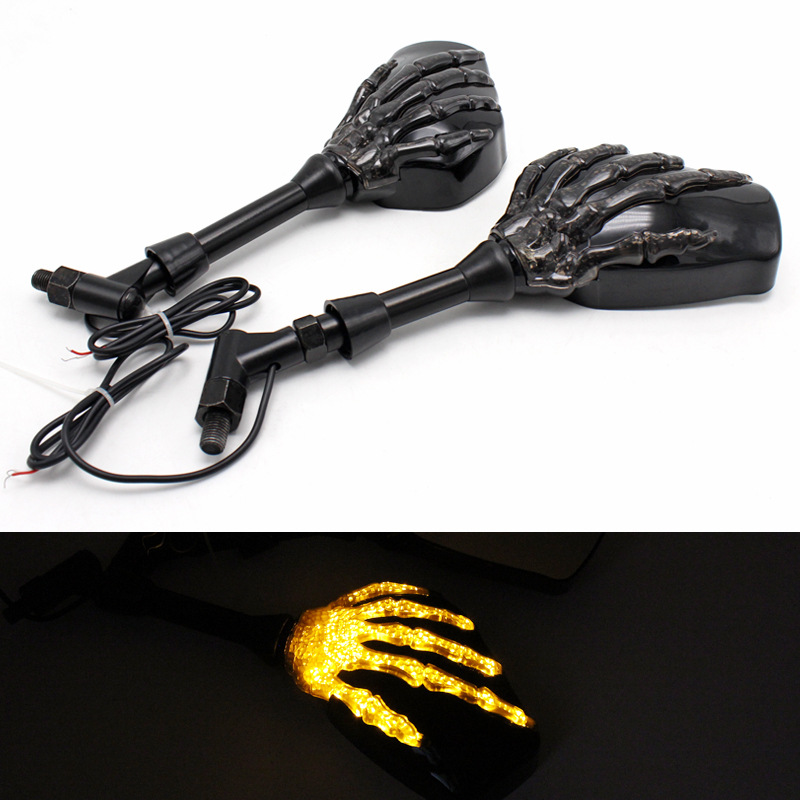Halloween Decoration Motorcycle Rearview Mirror Modification Skull Hand Ghost Claw LED Light Reflector