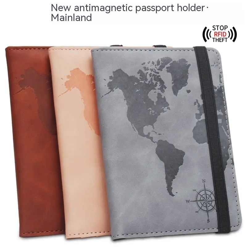 World Map Passport Case Strap Anti-magnetic Multiple