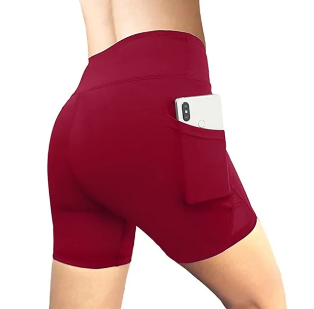 Hip Raise Yoga Women's High Waist Solid Color Tights Running Fitness Sports Pants Wine - Shop at LoveMi