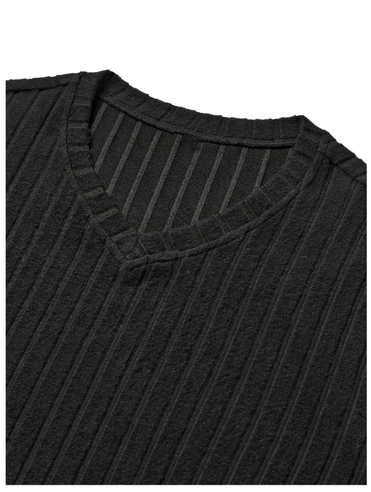 Men's ribbed V-neck sweater detail